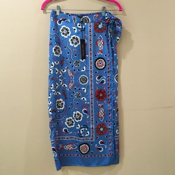Rachel Zoe Women's Satin Floral Print Wrap Skirt Rustic Blue Size XS New Boho - Picture 1 of 9